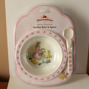 Royal Doulton Bunnykins Pink Suction Bowl & Spoon New